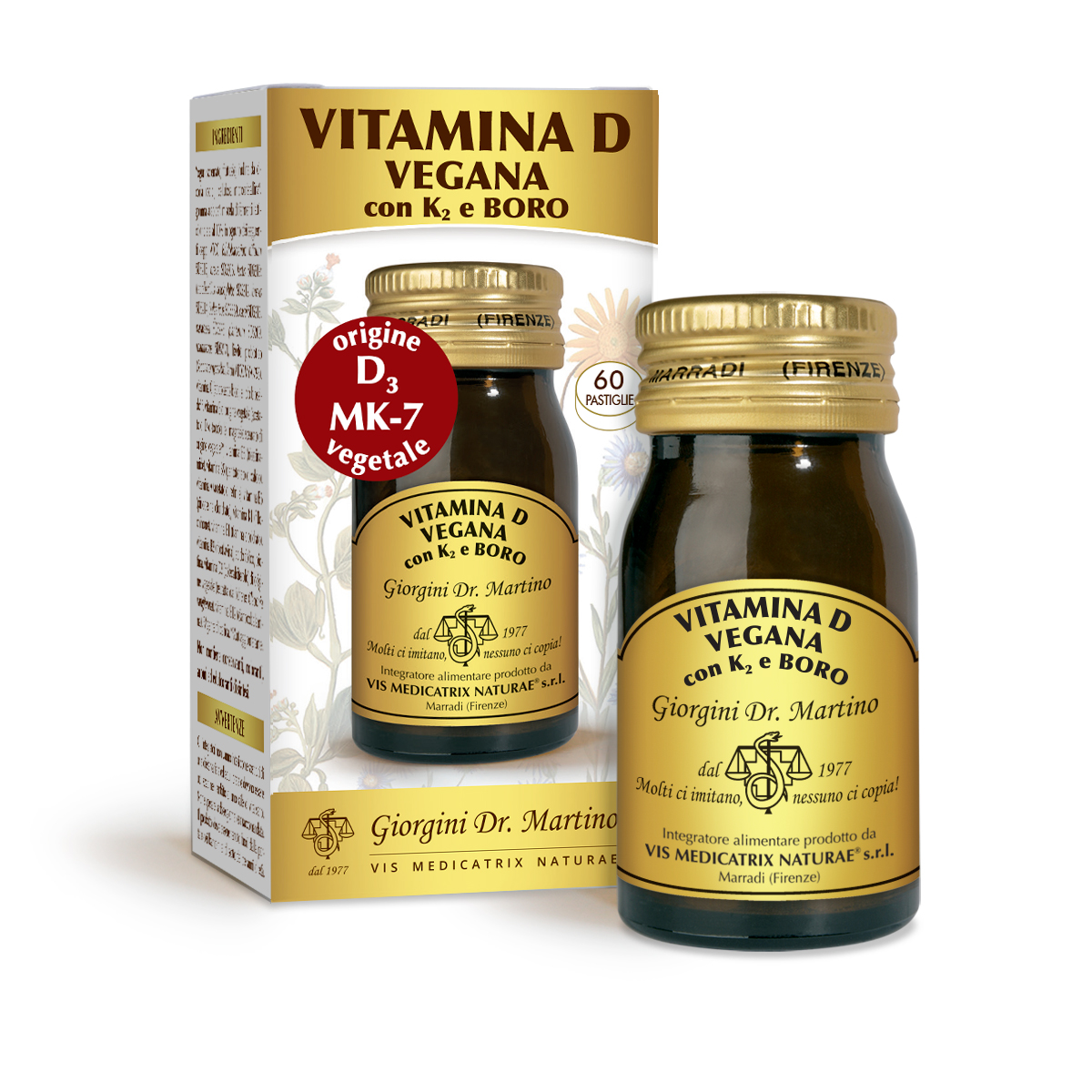 VITAMINA D VEGANA con K2 e BORO 30 g - pastiglie da 500 mg main product photo